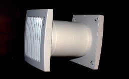 Photo of a white outdoor air diffuser on black background.